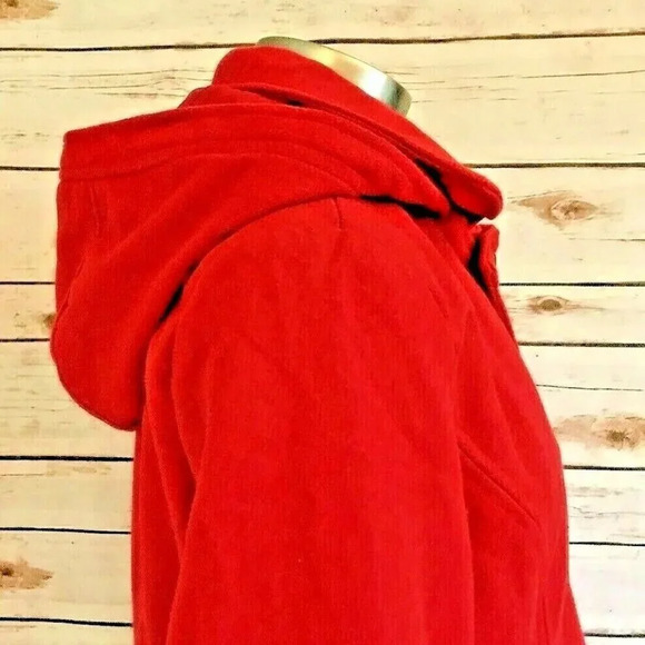 AEROPOSTALE Women Button Down Fully Lined Collar Hoodie Red Coat Jacket Sz Large - Picture 7 of 12